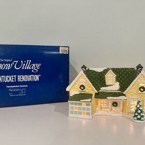 Department 56 Snow Village Nantucket Renovation House - Green and White